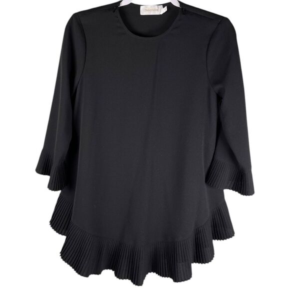 Zimmermann Tops - Zimmermann Black Pleated 3/4 Sleeve Crepe Swing Blouse Women’s Size 0/XS